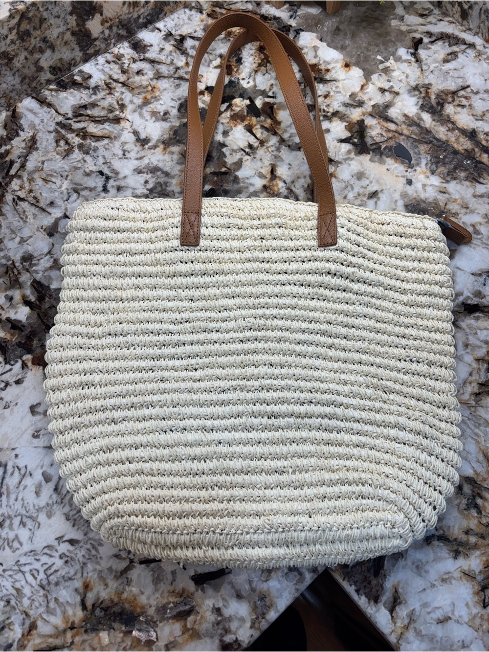 Talbots Cream Woven Tote with Brown Handles